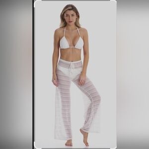 Jordan Taylor Women's White Sheer Knit Wide Leg Swim Cover Up Pants L
